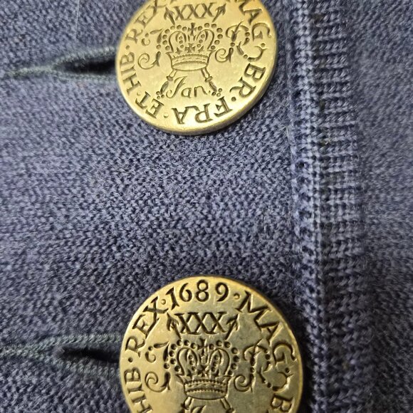 VTG Geiger Wool Coat Dark Blue Austrian Large Coin Buttons Classic Military - Picture 8 of 11